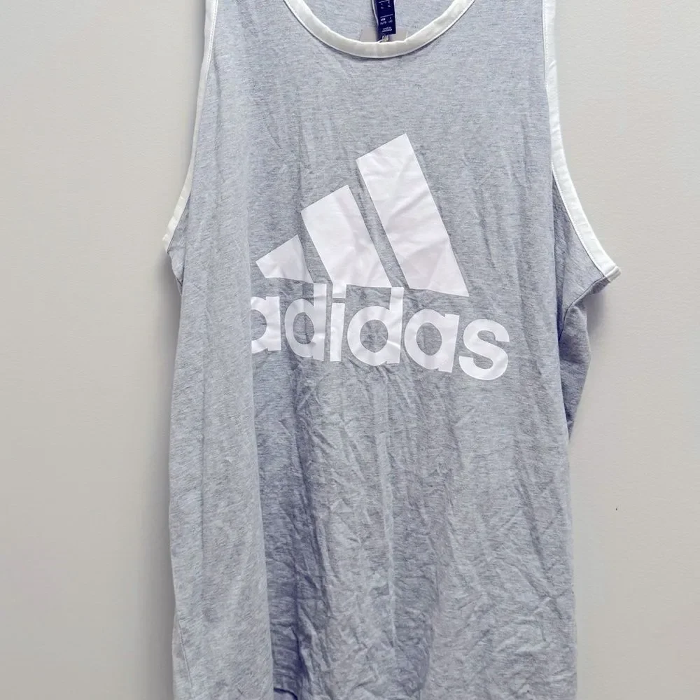 Adidas Mens Logo Tank Shirt Grey Heather White, sleeveless shirt